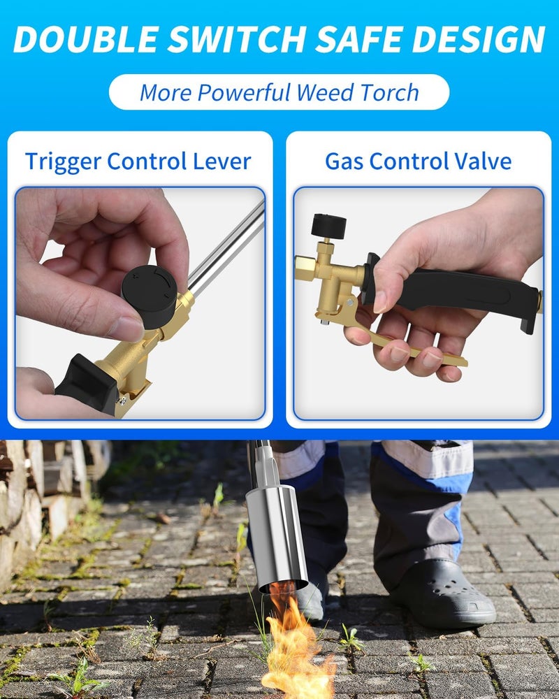 BEBOBLY Propane Torch Weed Burner Kit, Weed Torch High Output 340,000 BTU with 11.5FT Hose, Heavy Duty Blow Torch with Flame Control and Button Igniter, Flamethrower for Weeding, Roofing, Snow Melting, BBQ - Image 5